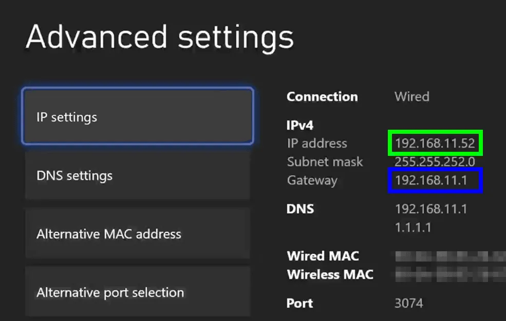 Xbox IP Settings